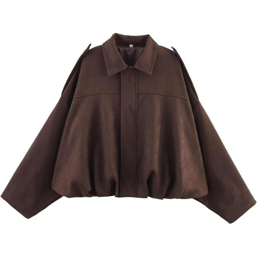 Women's Faux Fur Bomber Jacket Coat Streetwear Coffee Winter Warm Long Sleeves